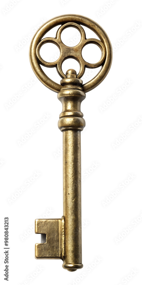 Obraz premium Vintage Ornate Brass Key Isolated on White Background