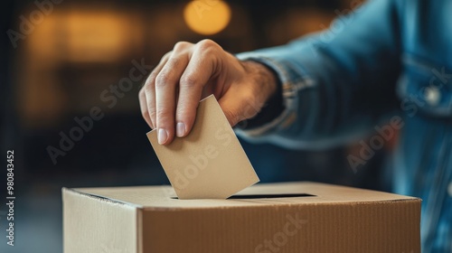 Close-up of Hand Casting Vote in Election Ballot Box