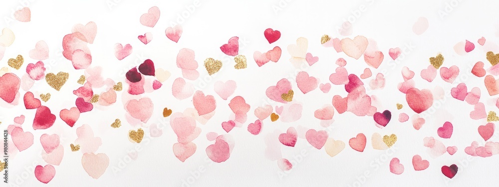 Watercolor Frame with Pink and Gold Hearts Watercolor Frame with Pink and Gold Hearts
