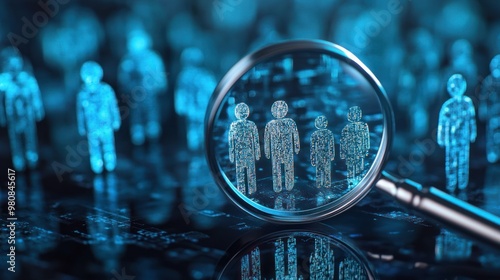 Magnifying glass focusing on digital human figure concept
