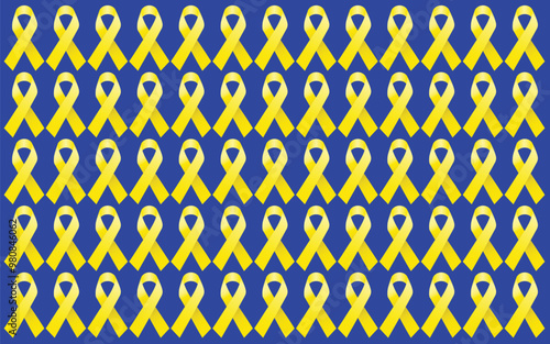 Yellow Ribbon awareness icon background repeated pattern. A symbol for the fight to return hostages held by Hamas in Gaza