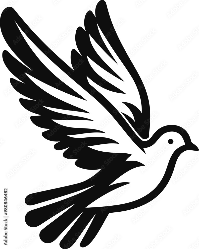 Obraz premium A black and white silhouette of a flying dove