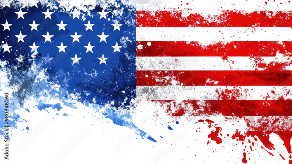 Watercolor American Flag with White Background