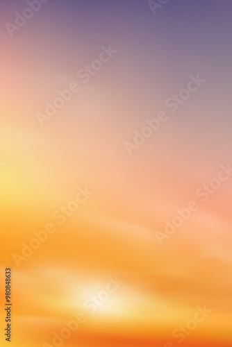 Sunset,Sky Cloud Background,Sunrise with Yellow,Orange,Purple Sky,Vertical Nature Landscape Dramatic Golden Hour with twilight Sky in Evening after Sun Dawn,Vector Horizon Spring sundown by Sea Beach