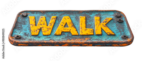 Walk Sign Icon Isolated Floating with Texture Against White Background	