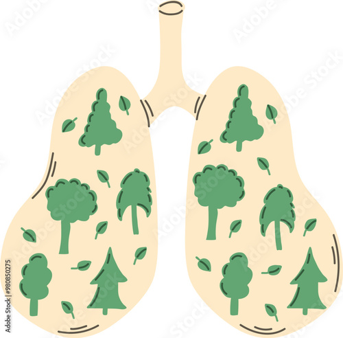 Clean human lungs, green planet lungs metaphor, good ecological condition flat vector illustration. Ecological information, ecology awareness for eco friendly concept, environment protection