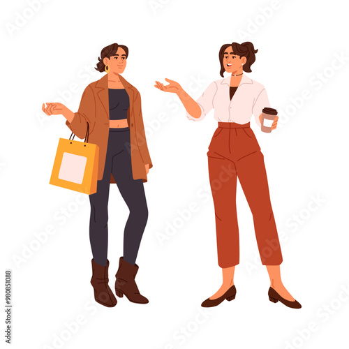 Two stylishly dressed girls talking