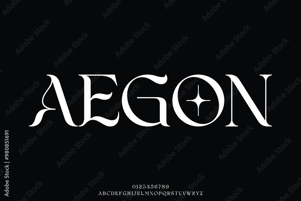 Fototapeta premium Unique elegant decorative serif alphabet display font vector. Curvy trendy typeface