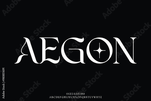 Unique elegant decorative serif alphabet display font vector. Curvy trendy typeface