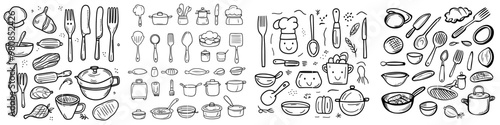 Doodle collection of isolated Cooking line icons