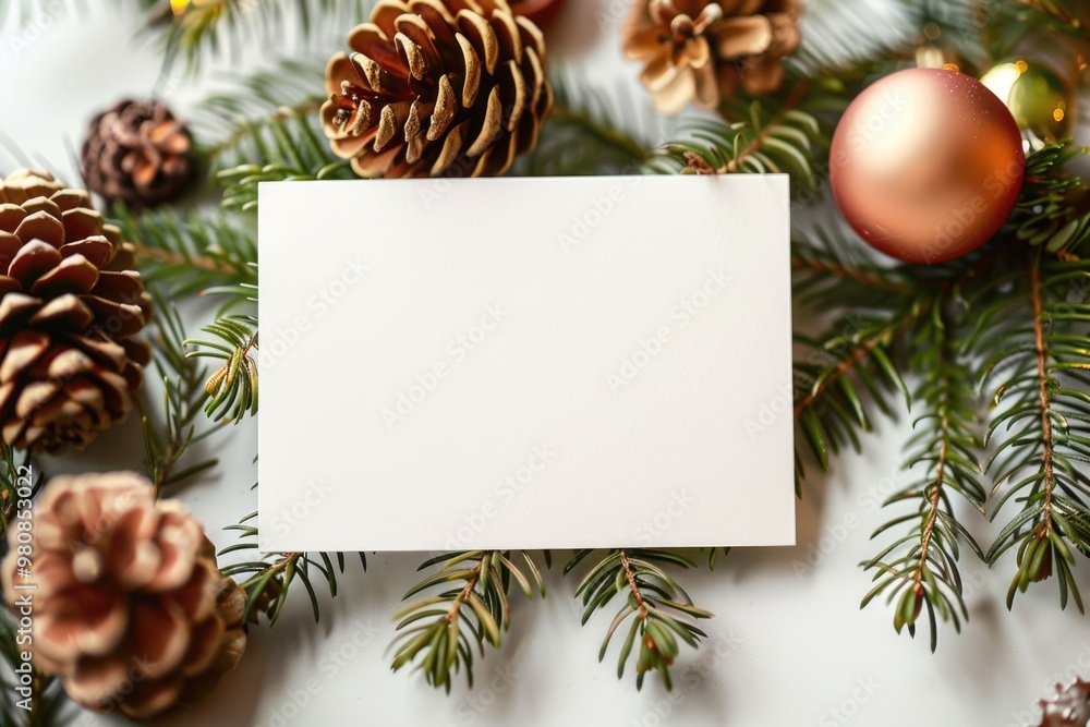 Blank Holiday Card with Festive Christmas Decorations and Lights Blank Holiday Card with Festive Christmas Decorations and Lights