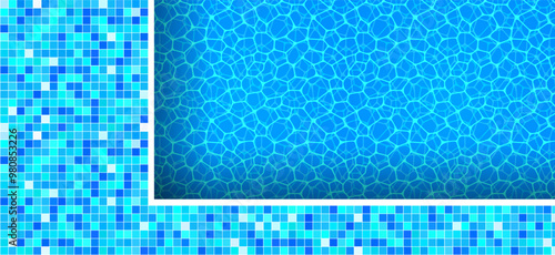 Swimming pool vector illustration. Water surface template background. beautiful watery texture wallpaper. Summer holidays, travel and vacation banner for aquatic center, spa advertising designs