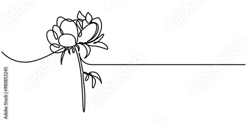 Peony flowers line art isolated on white, flower with heart continuous line hand drawn, vector illustration, Flowers Abstract Outline Vector Drawing, Flowers Black Color Vector Line Art Design.