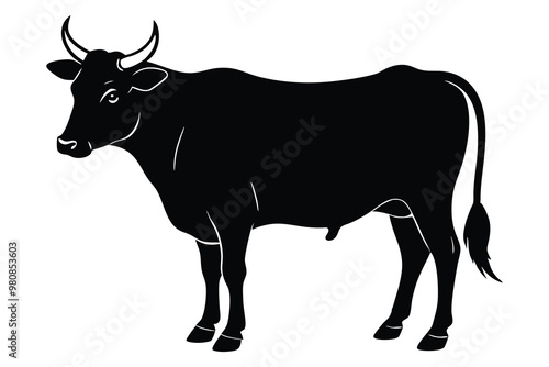 Brahman Silhouette, Majestic Brahman Cattle, Farm Animal Silhouette, Brahman Bull Silhouette photo