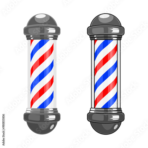 Barber Shop Pole Vector Illustration Isolated on White Background. Symbol of barber pole lamp isolated on transparent background. Barber concept. Blue and Red Barber Pole Lamp Vector.