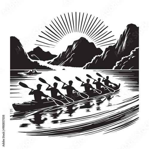  Kayaking Clipart Design - Touring kayak vector illustration in black and white