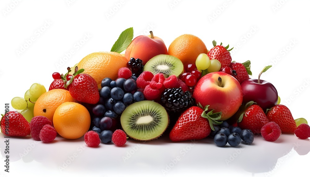 fruits and berries isolated on white background. fruits and berries isolated on white background.