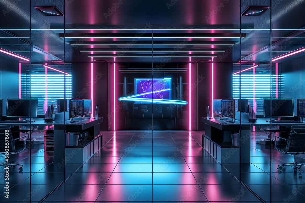 Futuristic office space for hightech virtual meeting environment Futuristic office space for hightech virtual meeting environment