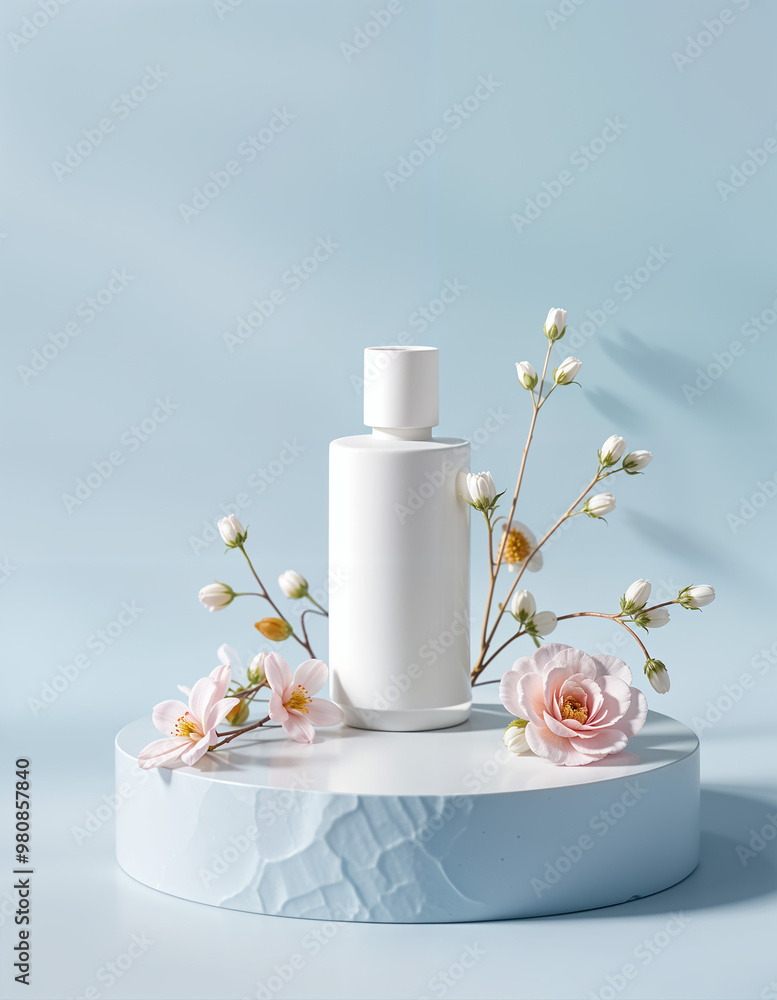 Baby blue cosmetic product podium mockup Baby blue cosmetic product podium mockup