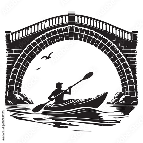  Kayaking Clipart Design - Touring kayak vector illustration in black and white