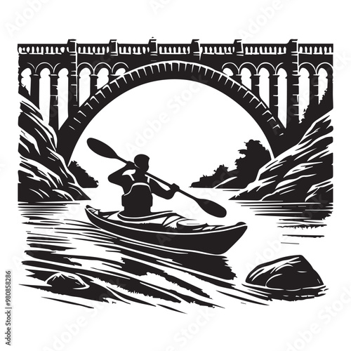  Kayaking Clipart Design - Touring kayak vector illustration in black and white