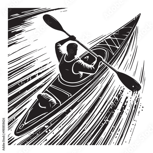  Kayaking Clipart Design - Touring kayak vector illustration in black and white