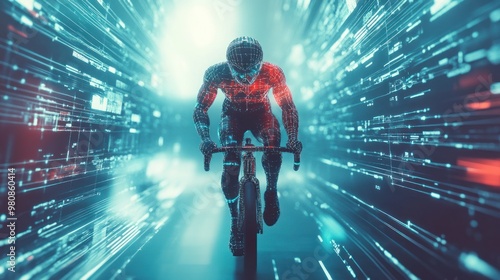 Virtual cyclist in matrix of data and neon elements