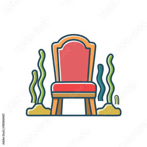 A throne underwater with seaweed and coral reefs vector art illustration design. 