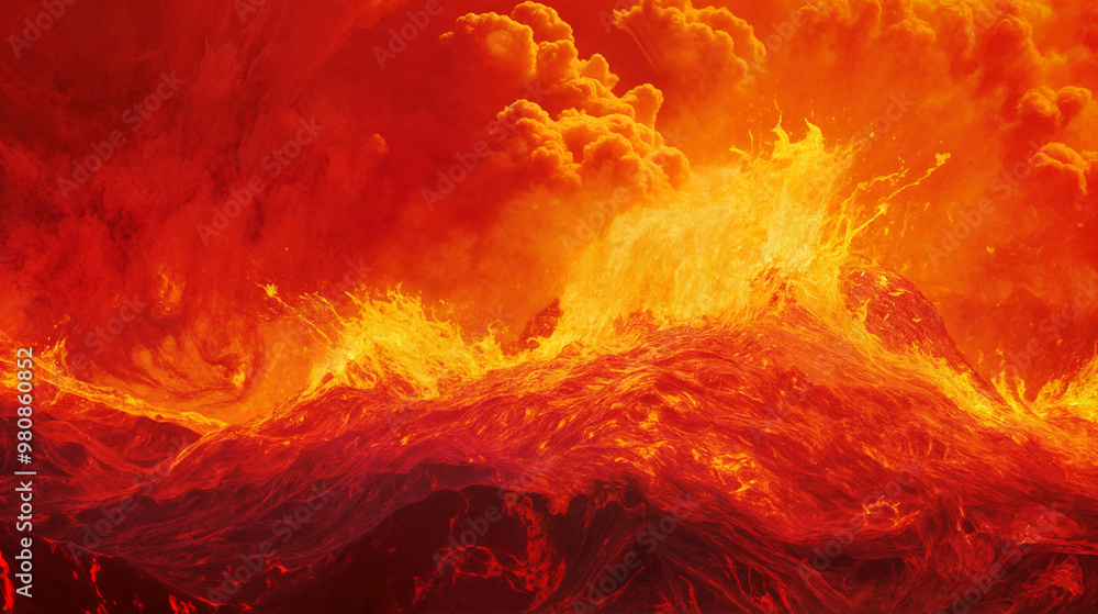 Fototapeta premium Fiery lava waves and clouds capturing intense volcanic energy