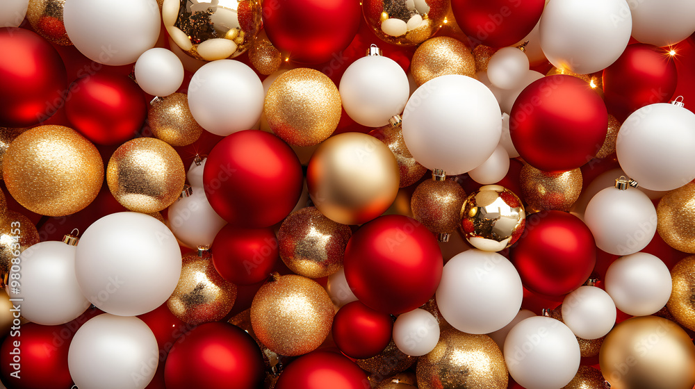 New Year background made from red, gold and white Christmas balls. New Year background made from red, gold and white Christmas balls.