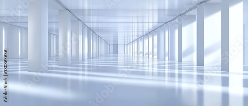 Wallpaper Mural Empty white hallway with pillars and windows casting long shadows. Torontodigital.ca