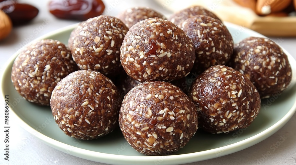 Healthy seed and nut energy balls on plate Healthy seed and nut energy balls on plate