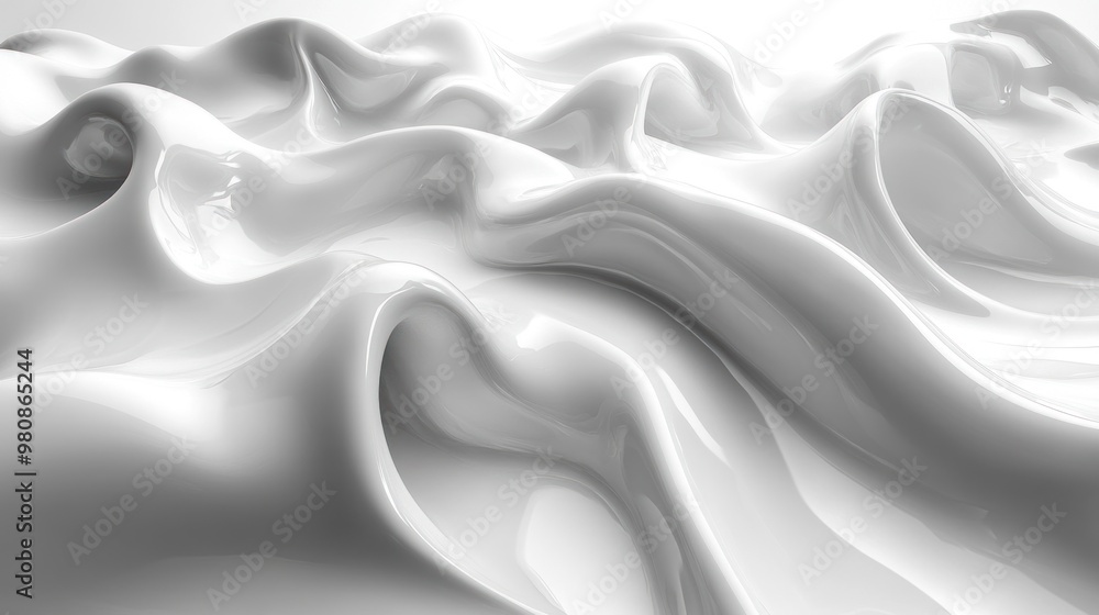 Fototapeta premium Abstract white waves resembling smooth fabric or liquid surface.