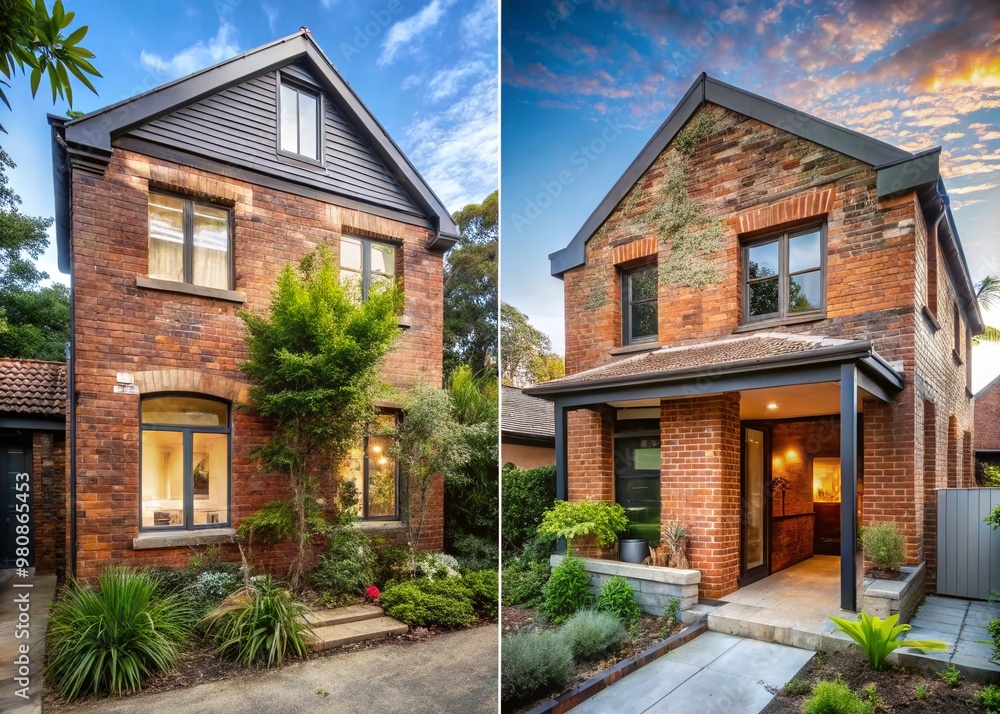 Dramatic transformation of a neglected brick house, from worn and weathered facade to beautifully renovated modern home Dramatic transformation of a neglected brick house, from worn and weathered facade to beautifully renovated modern home