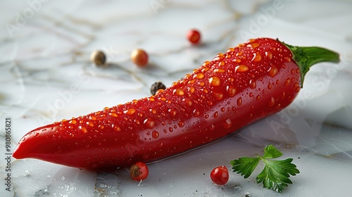 A single, fresh vegetable is placed on a clean and unblemished white background. The vegetable has a natural shape, with its unique curves and contours. It might have a vibrant color that catches the  photo