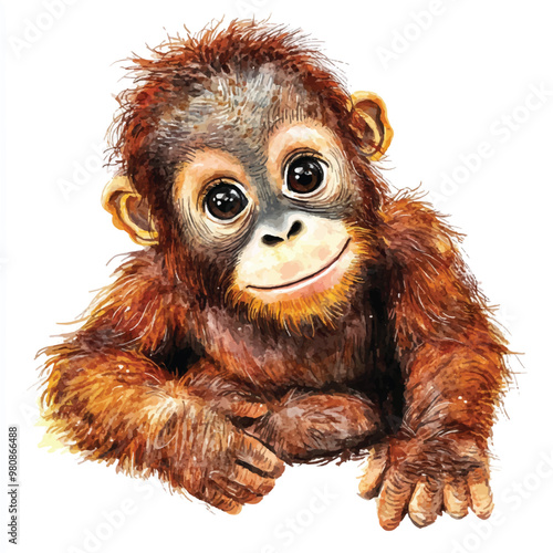 Orangutan watercolor clipart illustration isolated
