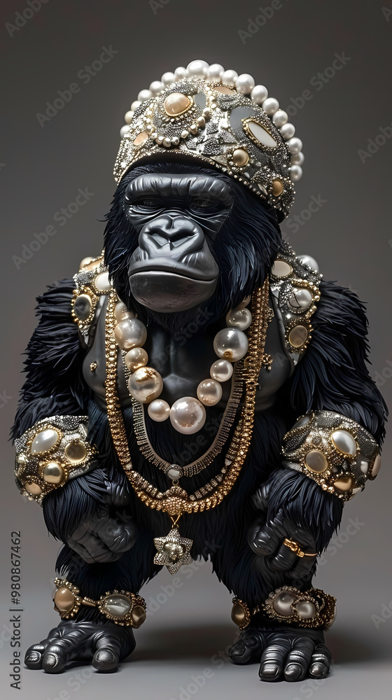 Luxurious gorilla with an open tail, full face, jewelry Luxurious gorilla with an open tail, full face, jewelry