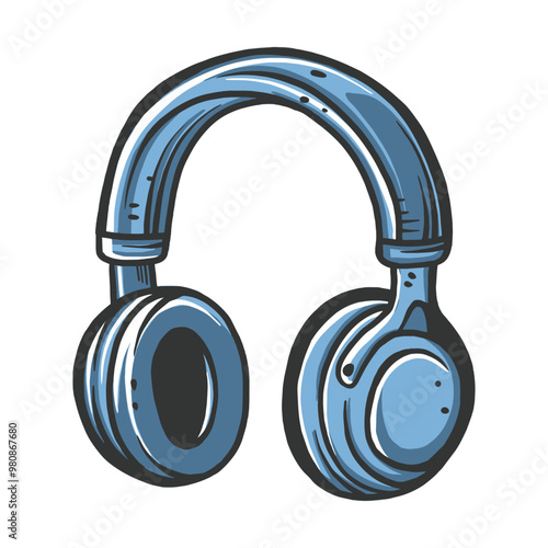 A sleek, modern pair of headphones in a cartoon style, featuring smooth lines and rounded ear cups.