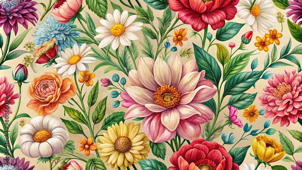 Abstract hand drawn flower art seamless pattern illustration. Acrylic paint nature floral background in vintage art style. Spring season painting print Abstract hand drawn flower art seamless pattern illustration. Acrylic paint nature floral background in vintage art style. Spring season painting print