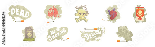 Harmful Habit and Bad Toxic Addiction Object Vector Set