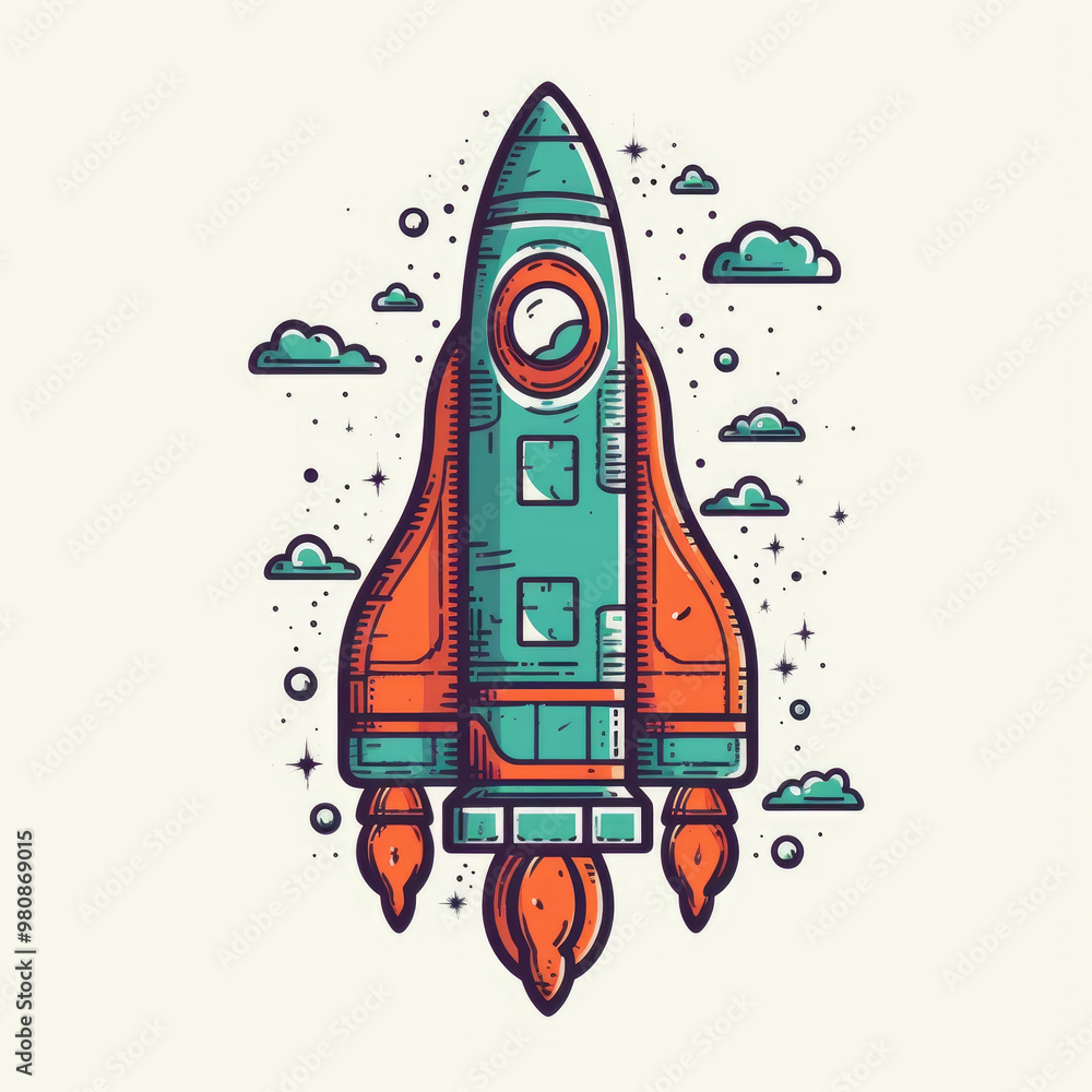 A vibrant rocket ascends into the sky, surrounded by fluffy clouds and sparkling stars, creating a whimsical atmosphere that captivates the imagination A vibrant rocket ascends into the sky, surrounded by fluffy clouds and sparkling stars, creating a whimsical atmosphere that captivates the imagination