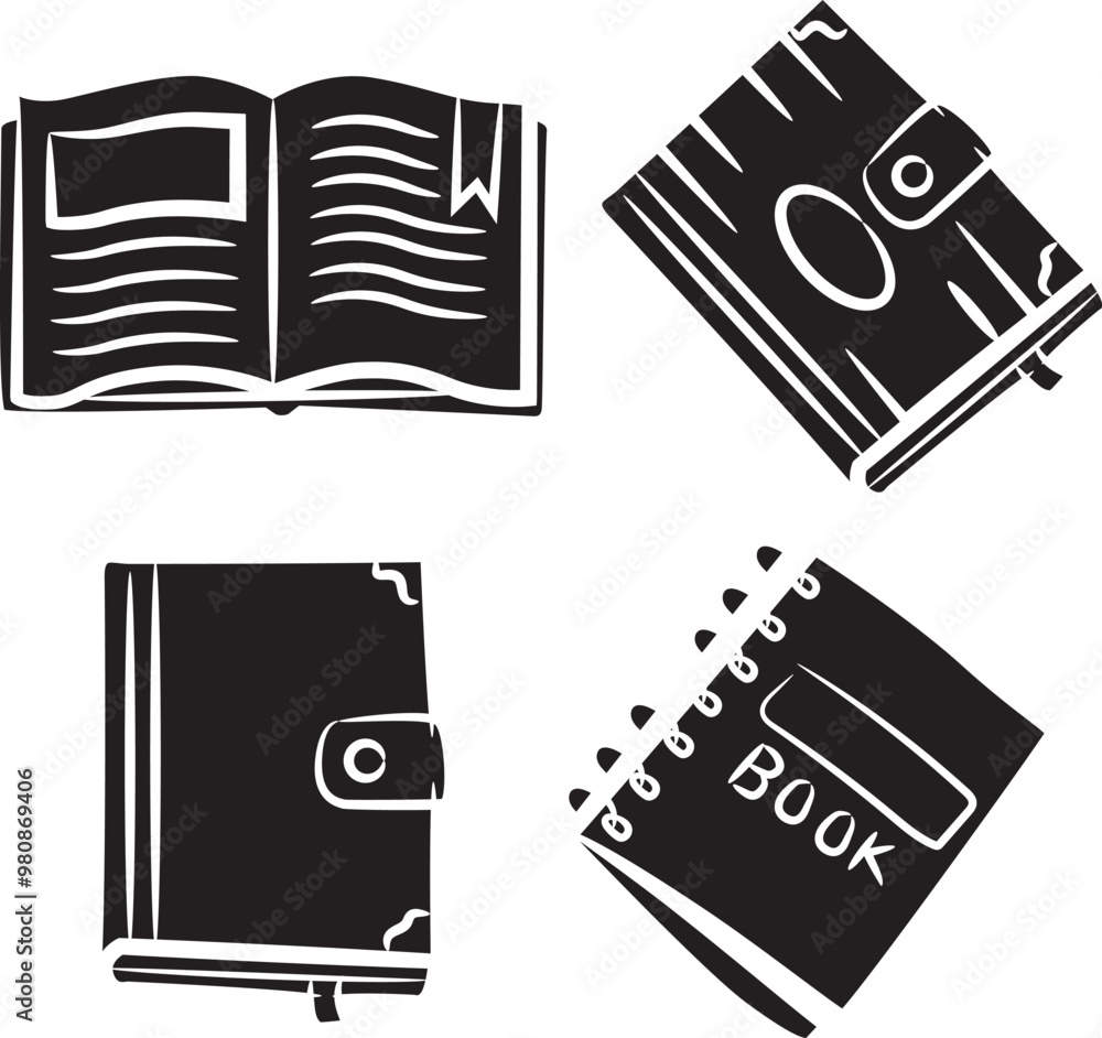 Collection of hand-drawn book silhouettes Collection of hand-drawn book silhouettes