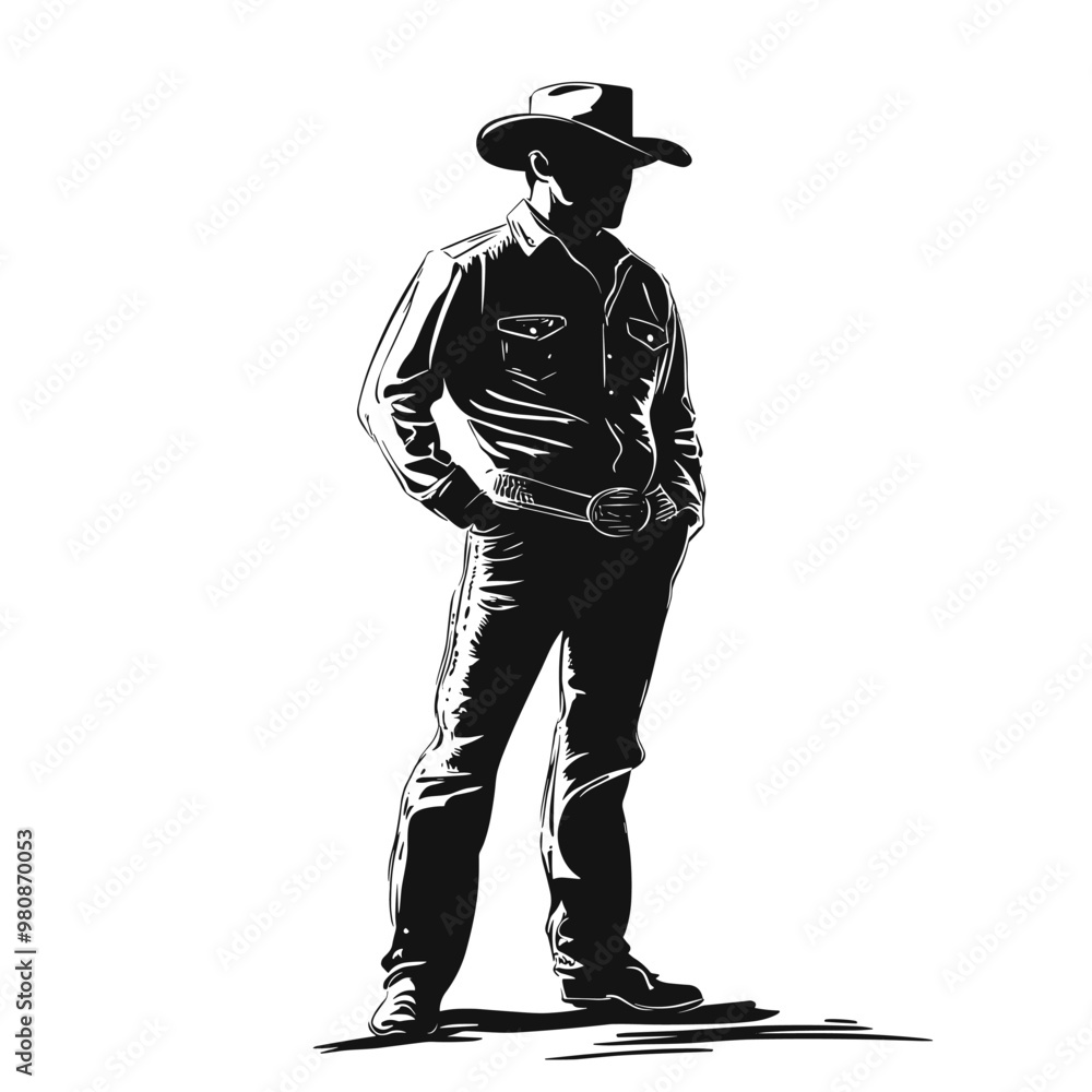 vector silhouette of a cowboy on a white background .Generative AI vector silhouette of a cowboy on a white background .Generative AI