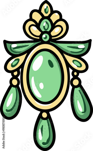 Elegant Green Gemstone Brooch with Decorative Elements