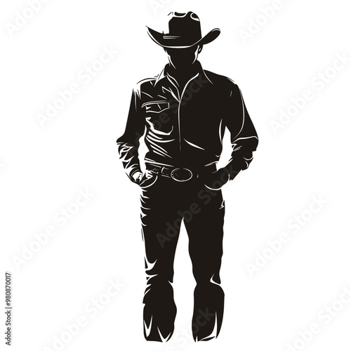 vector silhouette of a cowboy on a white background .Generative AI