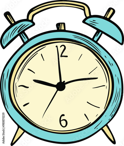 Vintage Alarm Clock Vector Illustration in Light Colors