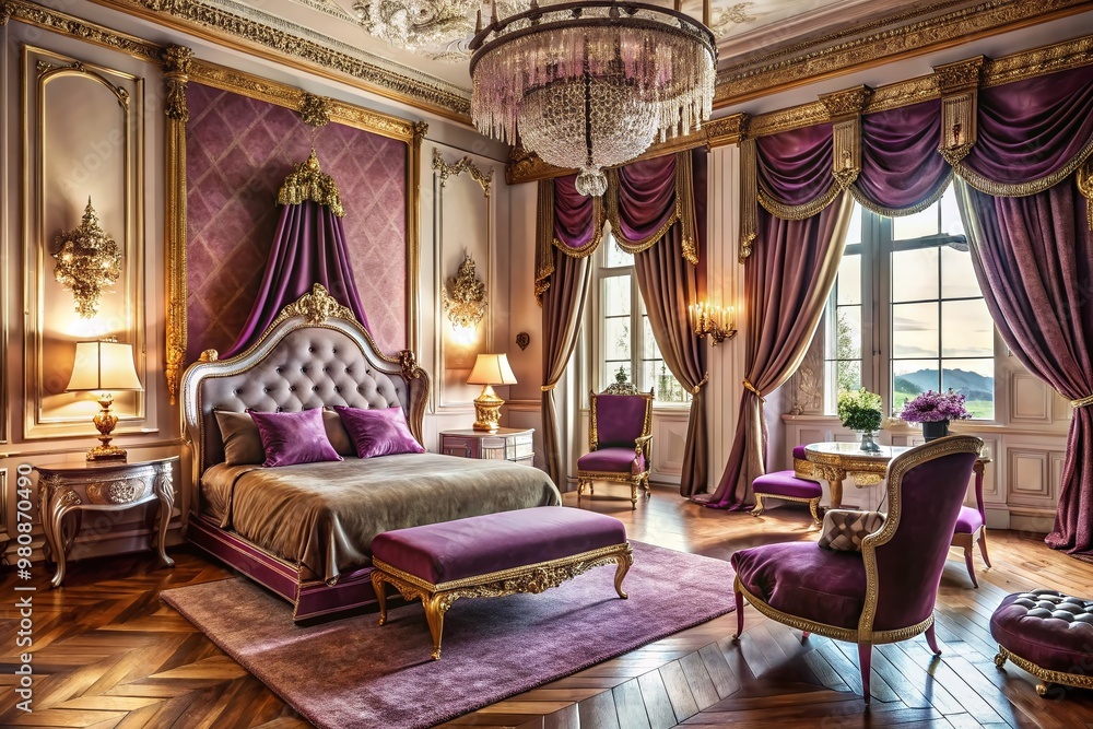 Obraz premium Elegant boudoir with velvet drapes, ornate mirrors, and lavish furnishings, evoking a sophisticated and alluring