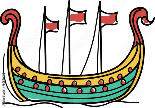 Colorful Viking Ship Vector Illustration