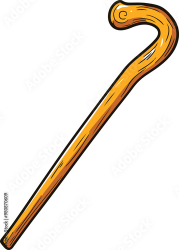 Stylized Vector of a Wooden Walking Cane