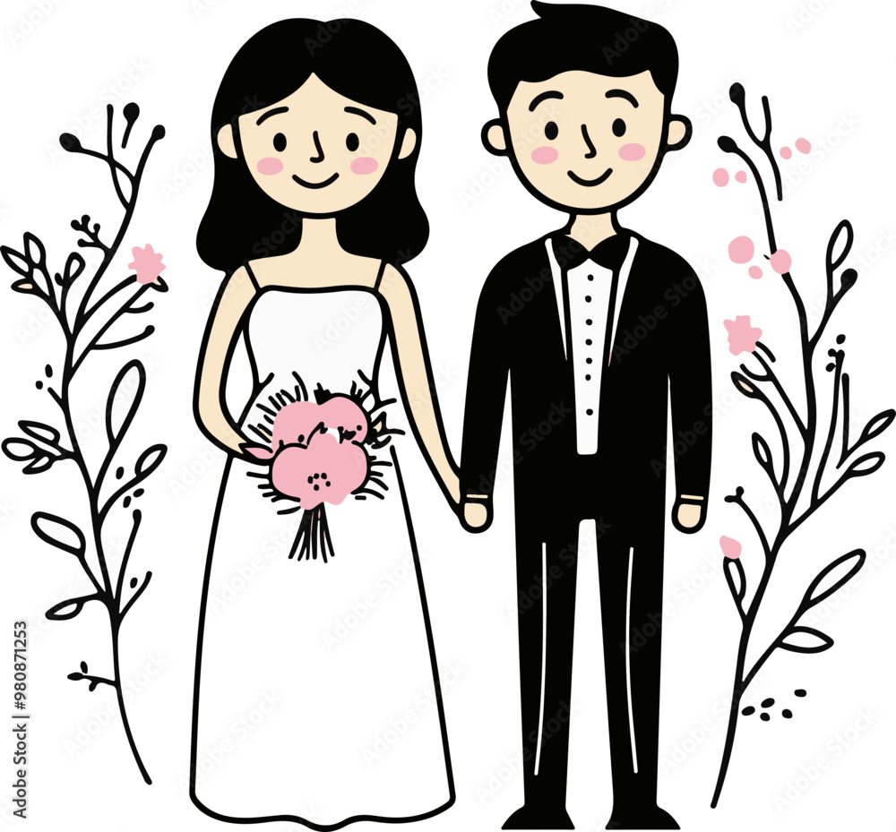 Vector Illustration of Happy Couple on Wedding Day Vector Illustration of Happy Couple on Wedding Day